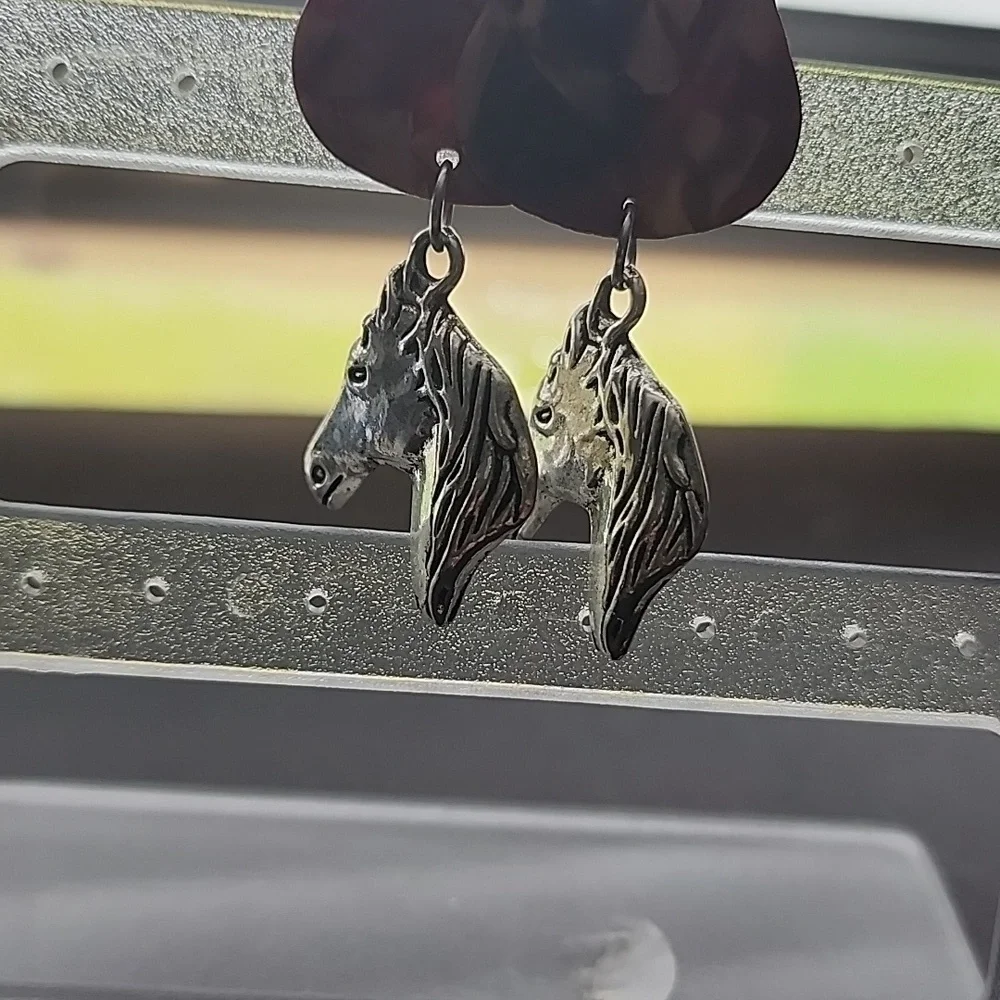 Handmade Silver and Brown Horse Dangle Earrings - Picture 3 of 6